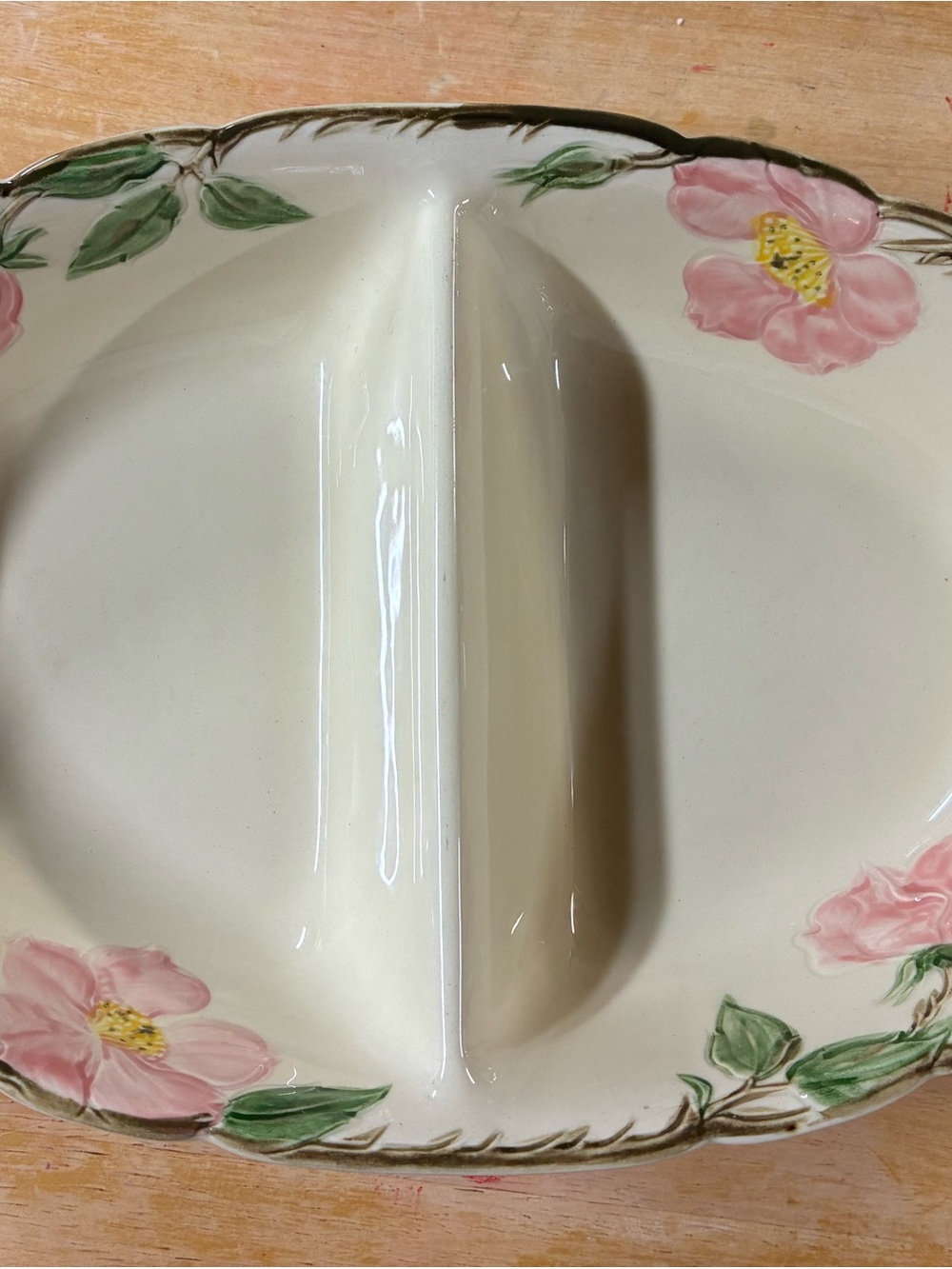Vtg Franciscan Desert Rose Oval Divided Dual Compartment Dish 10.5”x7”.